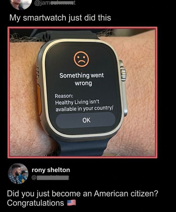 Savage comment on smartwatch error about healthy living availability in America