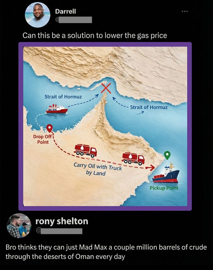 Map meme joking about lowering gas prices in savage and clever comments