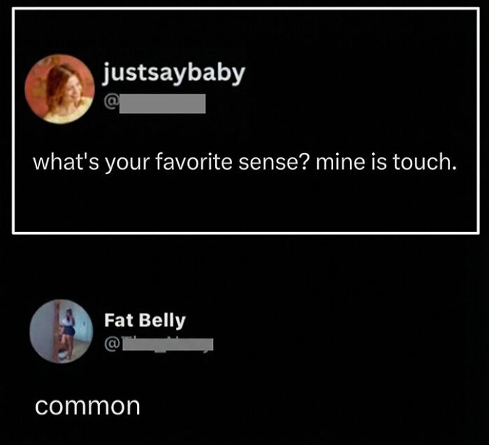 Witty Twitter exchange about favorite sense being touch