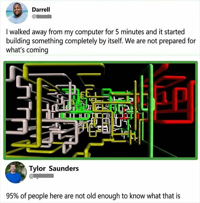 Funny computer building itself meme with nostalgic reaction comment
