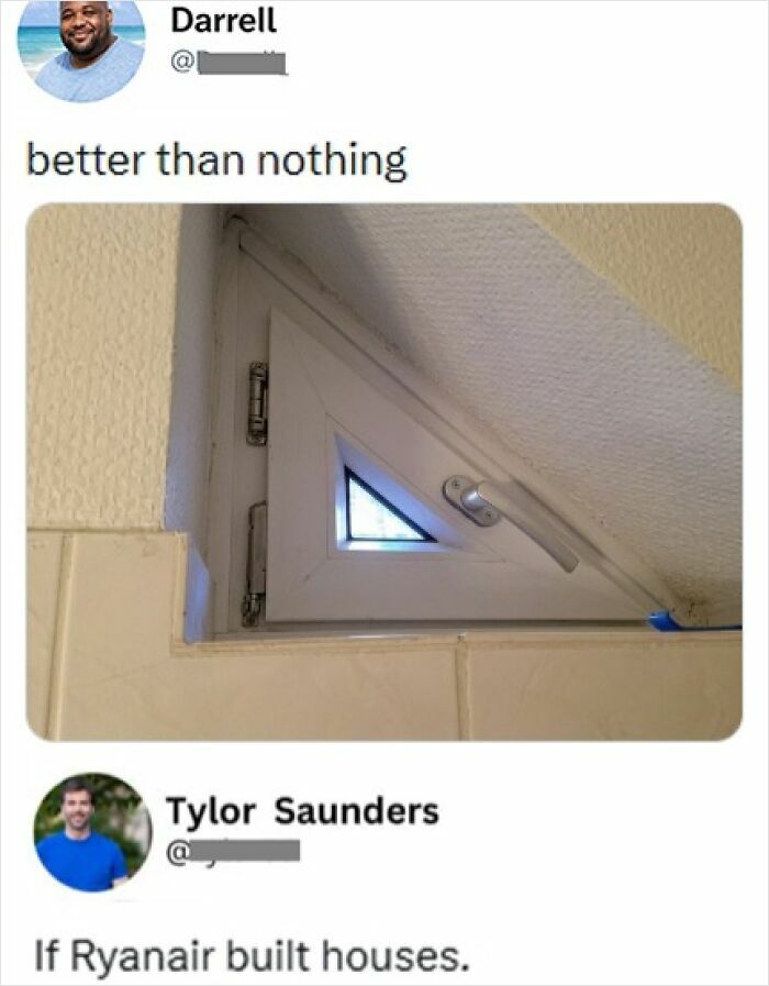 Funny window design joke about Ryanair built houses