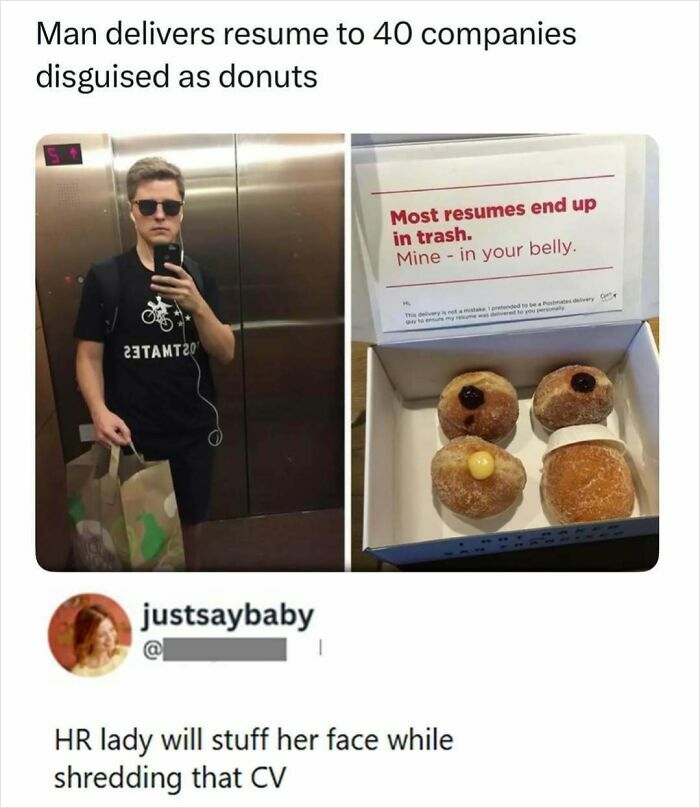 Man delivers resumes disguised as donuts in savage and clever comments