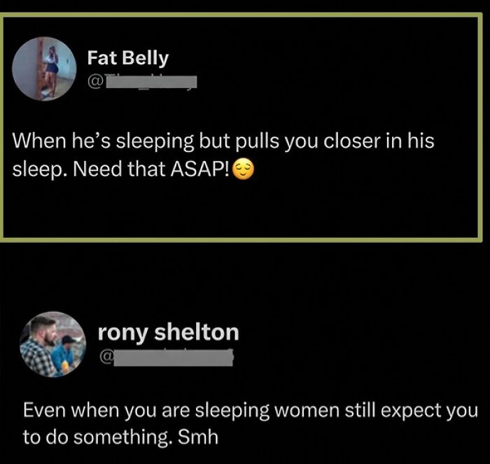 Savage comment about sleeping and relationship expectations in funny social media post