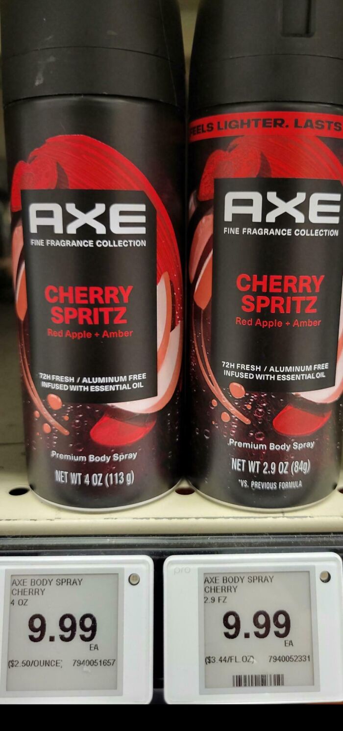 AXE Cherry Spritz aluminum free body spray with price tags showing 9.99