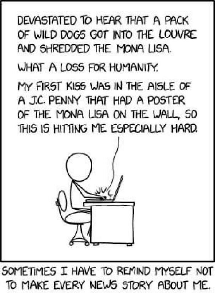 Comic about wild dogs shredding Mona Lisa and personal news obsession