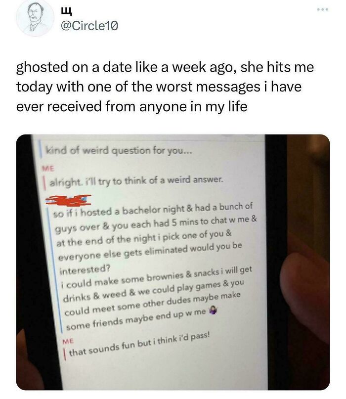 Screenshot of text message about ghosting and bad date message on phone
