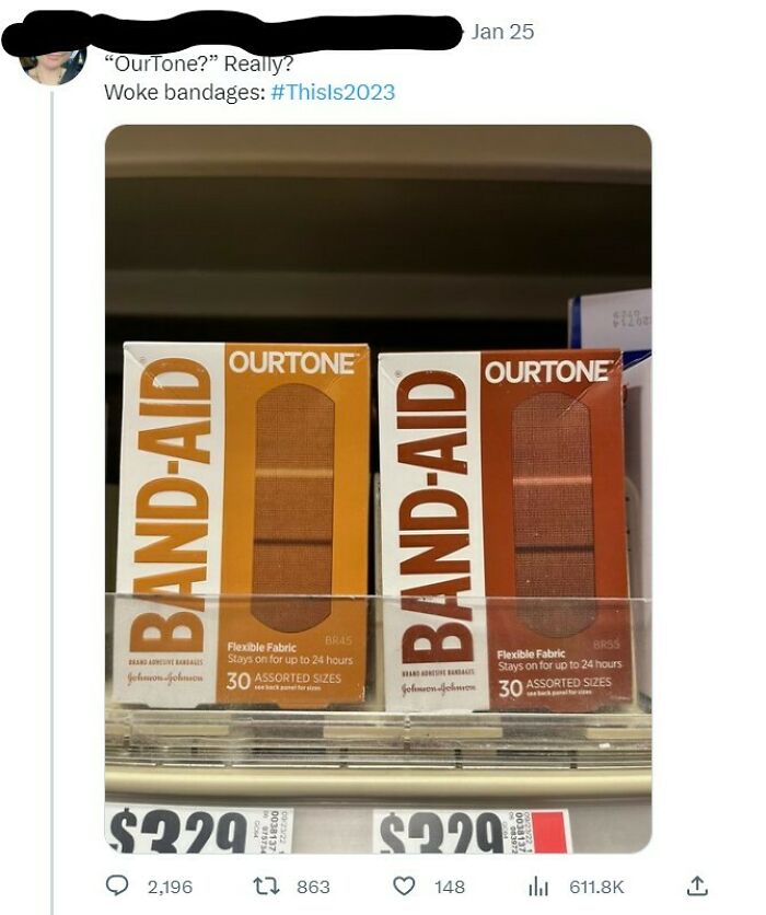 Woke bandages with skin-tone matching colors on store shelf