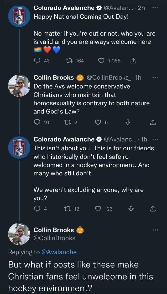 Twitter exchange about inclusivity in hockey environment