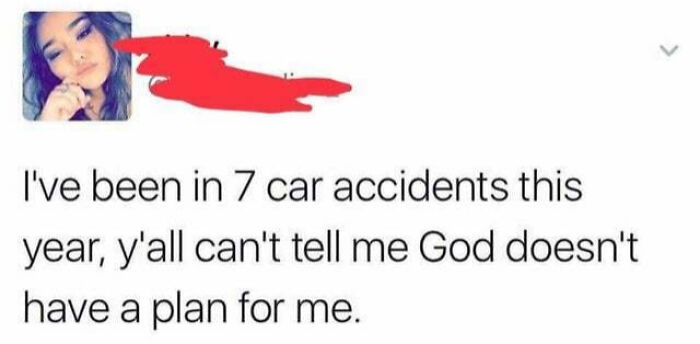 Tweet about a person surviving seven car accidents believing in God's plan