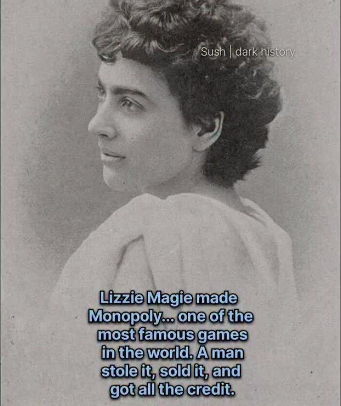 Black and white portrait of Lizzie Magie, creator of Monopoly, related to famous historical game facts