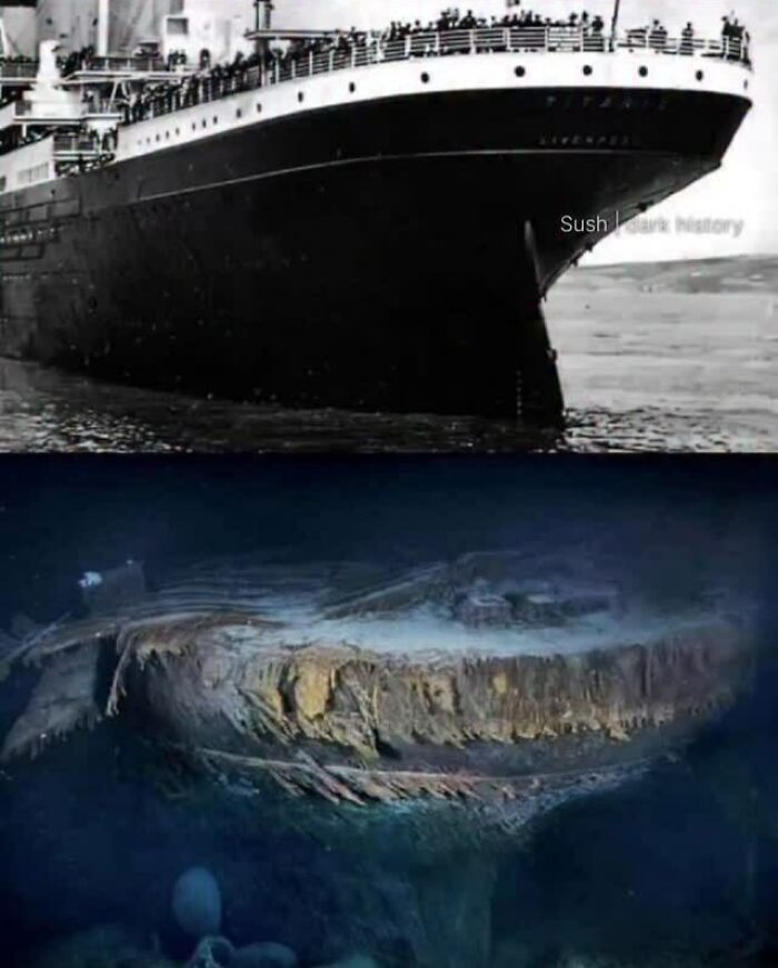 Titanic ship above water and its underwater wreckage historical facts
