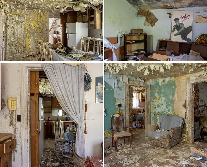 Front and interior rooms showing decay of $14 million abandoned mansion