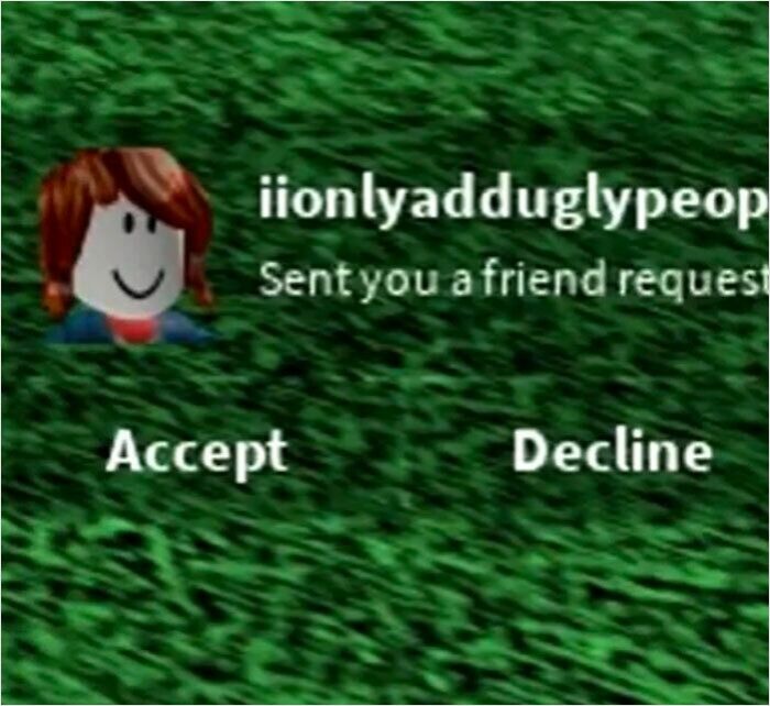 Roblox friend request from username iionlyadduglypeople random images weird