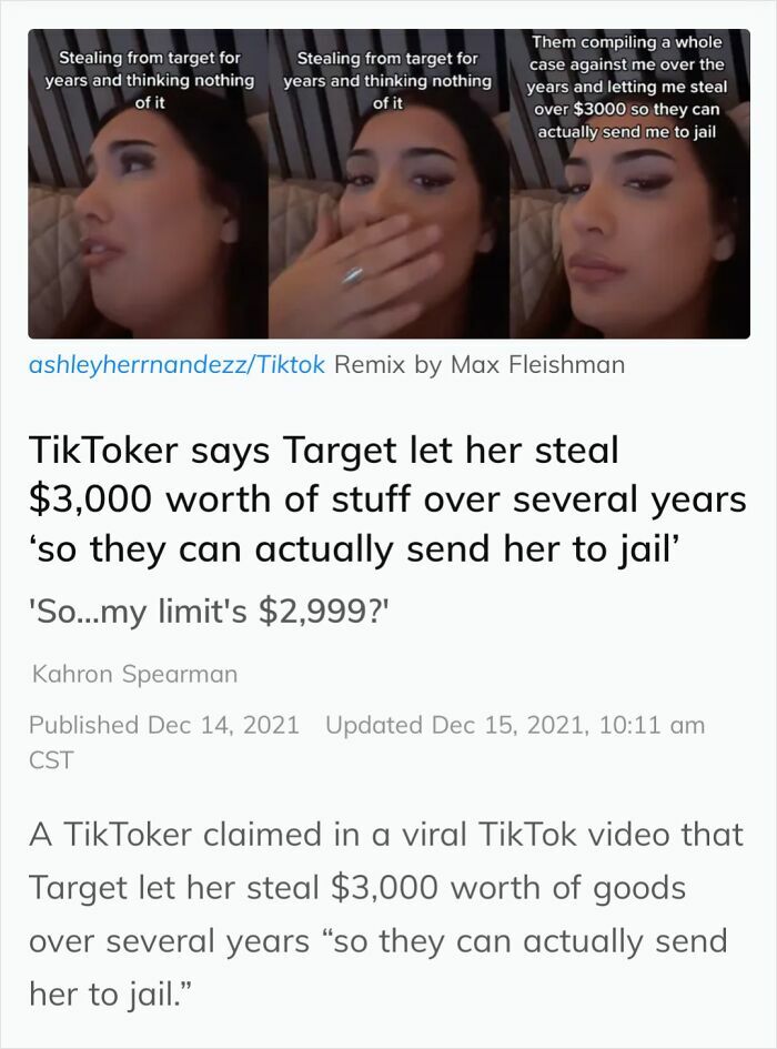 TikToker claims Target let her steal $3,000 worth of goods before jail threat