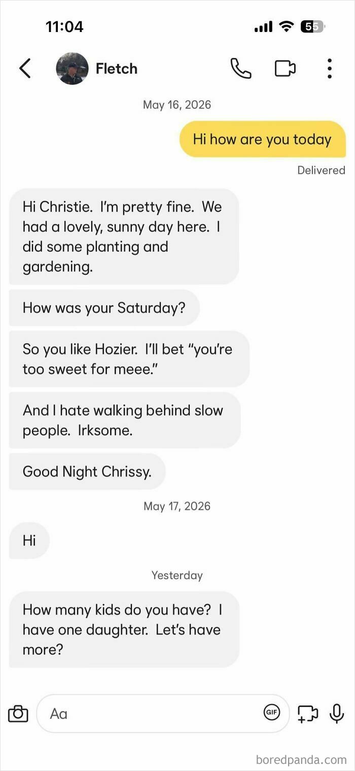 Text message exchanging gardening and family talk shows confusion about current market value