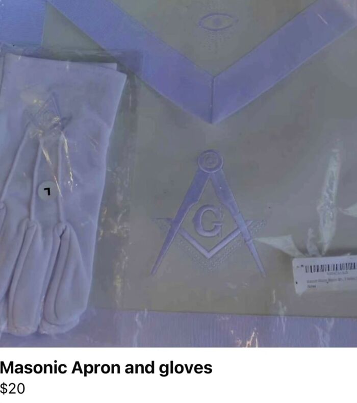 Masonic apron and gloves with embroidered symbol on FB Marketplace