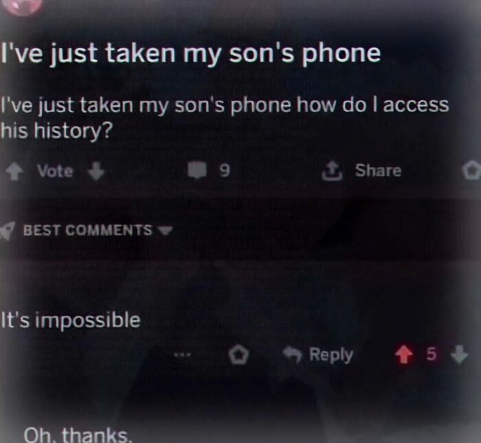 Reddit post about taking son's phone with reply saying it's impossible