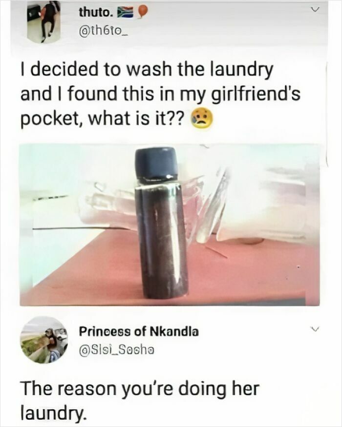 Tweet about finding a mysterious object in girlfriend's pocket while doing laundry