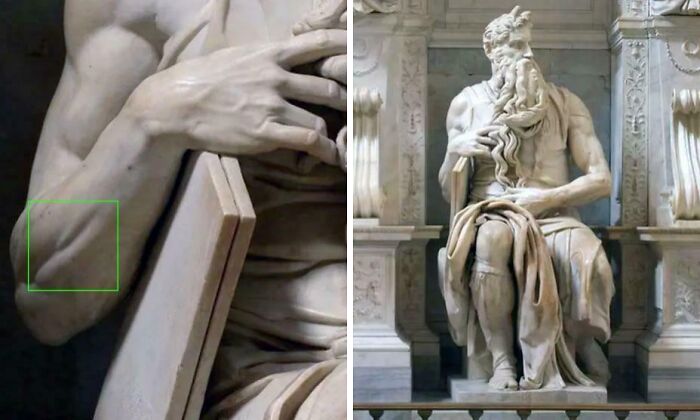 Michelangelo's Moses statue with detailed arm veins