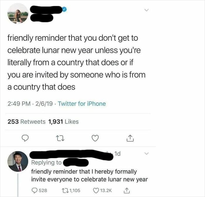 Tweet inviting everyone to celebrate lunar new year despite origins from specific countries