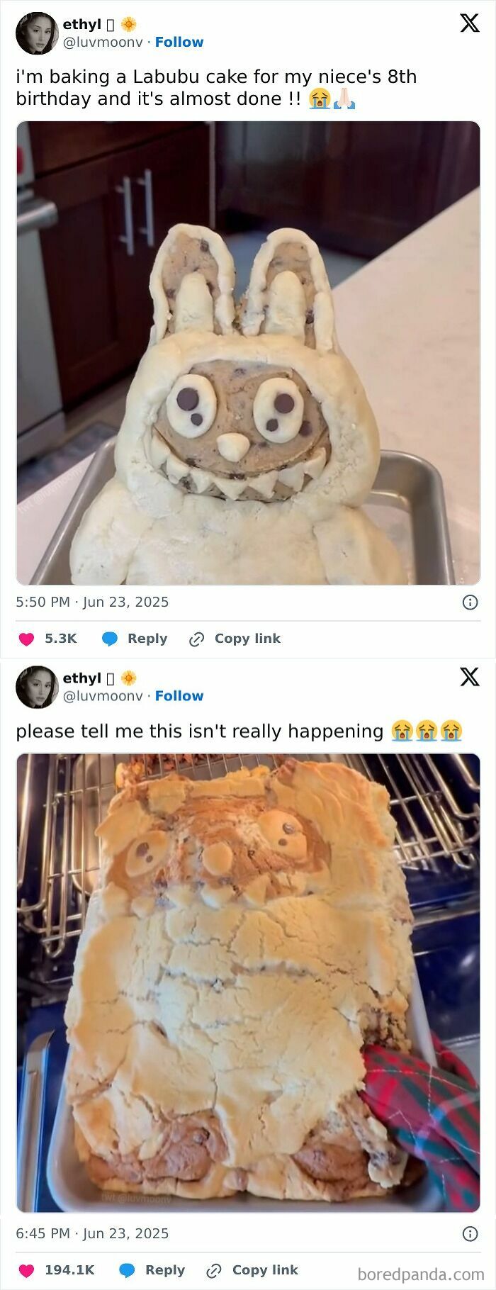 Cringe fail of a homemade Labubu cake before baking for birthday
