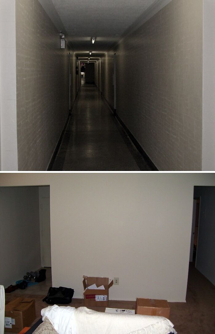 Dark narrow corridor with fluorescent lights representing Backrooms levels