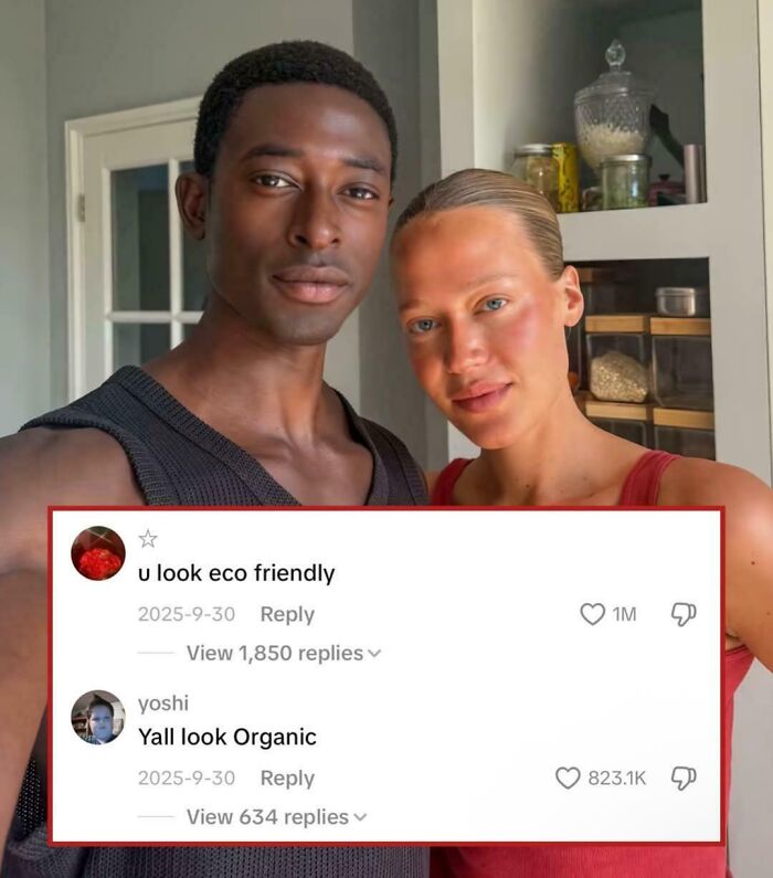 Couple posing with comments complimenting their organic looks