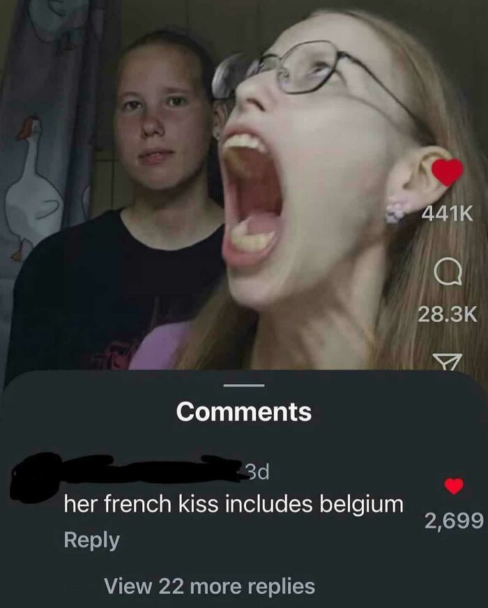 Funny social media comment about French kiss including Belgium