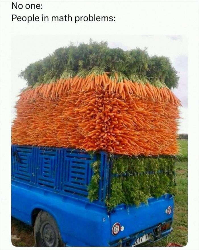 Truck overloaded with thousands of carrots illustrating funny godless comments meme