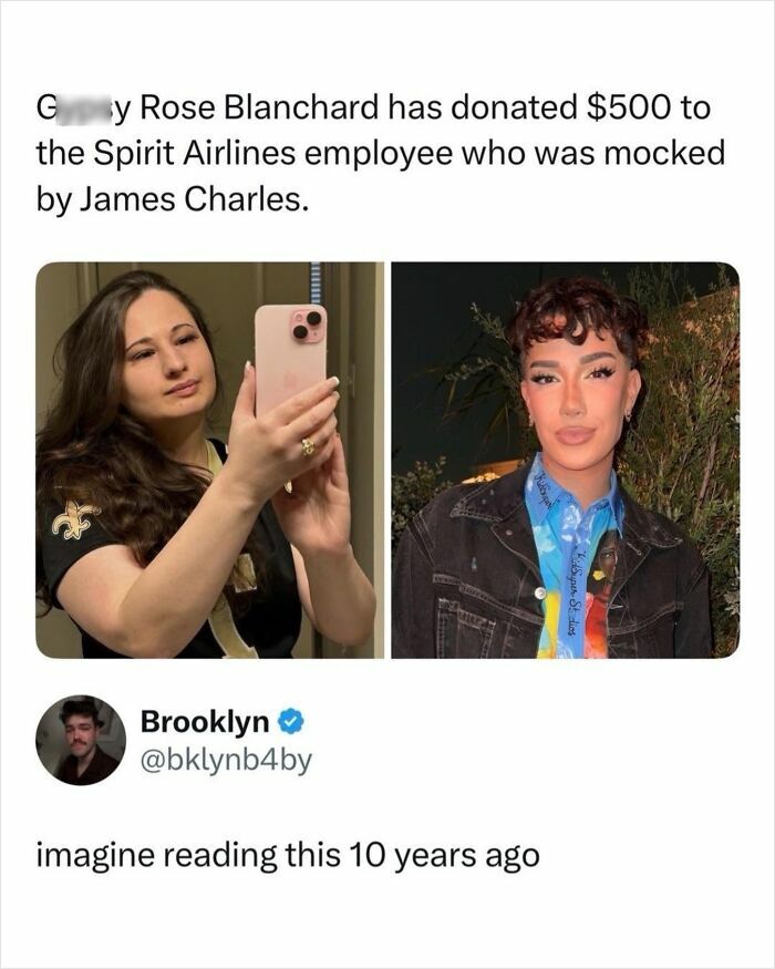 Tweet about a donation to Spirit Airlines employee mocked by James Charles