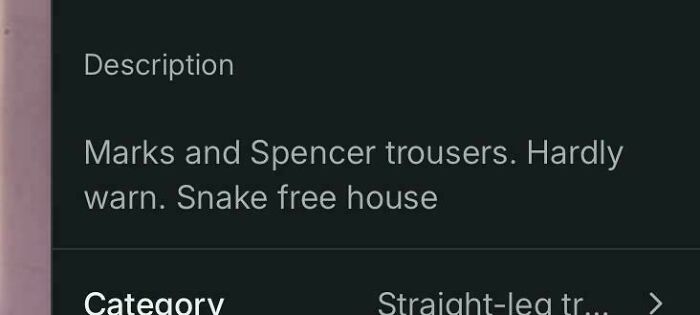 Vinted listing description mentioning Marks and Spencer trousers