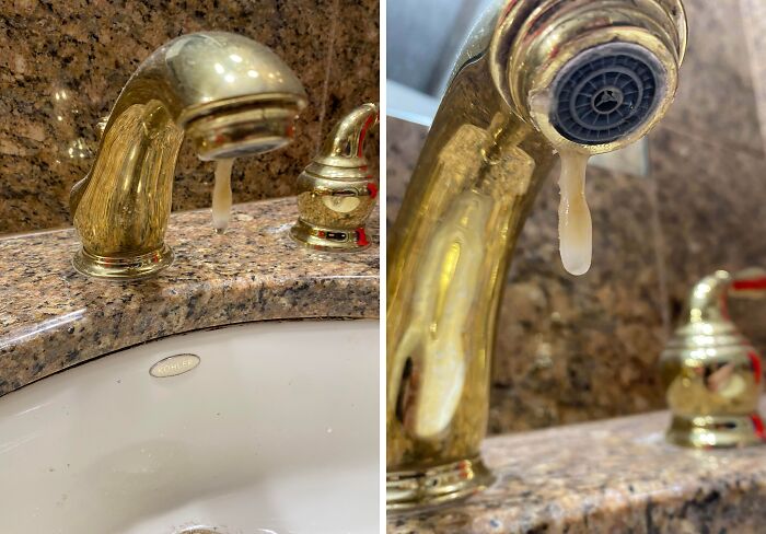 Close-up of old faucet dripping viscous liquid in risky survival situation