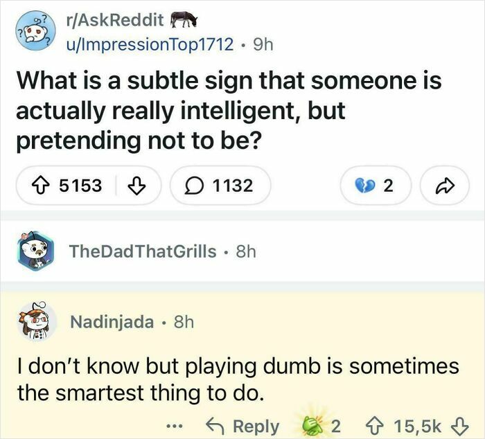 Reddit discussion on signs of pretending not to be intelligent