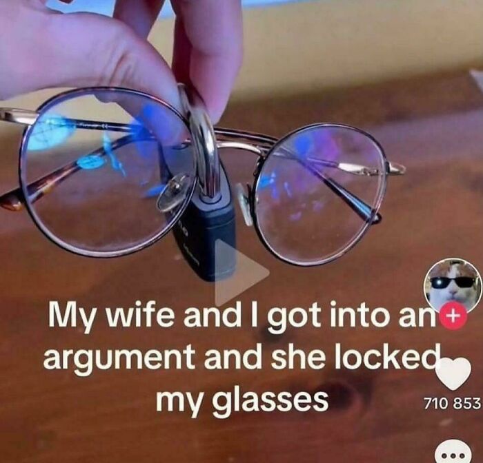 Funny argument story with glasses locked and held by a lock