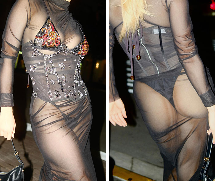 Close-up of TV star's sheer outfit showing intricate details in Miami