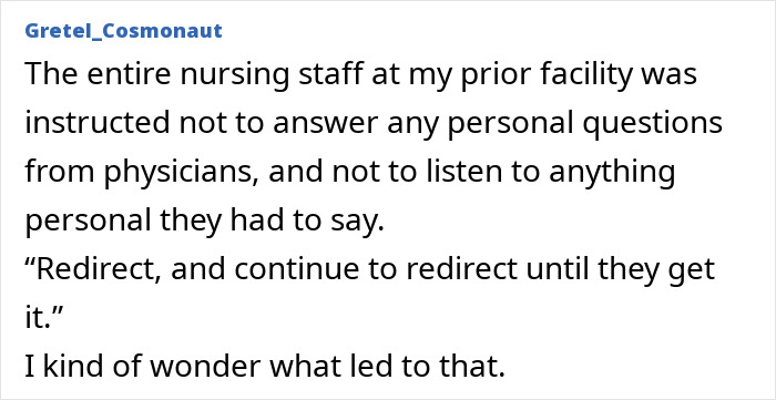 Nursing staff told not to answer personal questions from physicians in office drama story