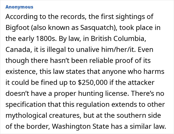 British Columbia law protects Bigfoot, fines up to 250000 for harming the creature