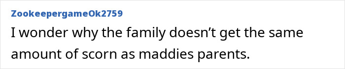 Comment wonders about family being scorned less than missing child's parents