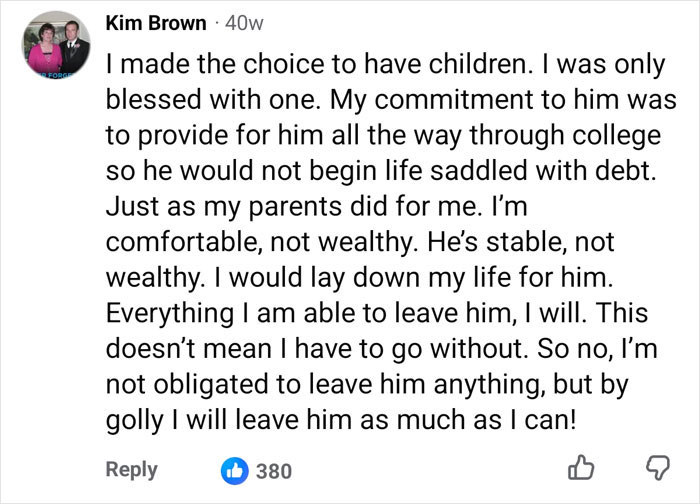 Comment on commitment to provide for child through college Comment on commitment to provide for child through college