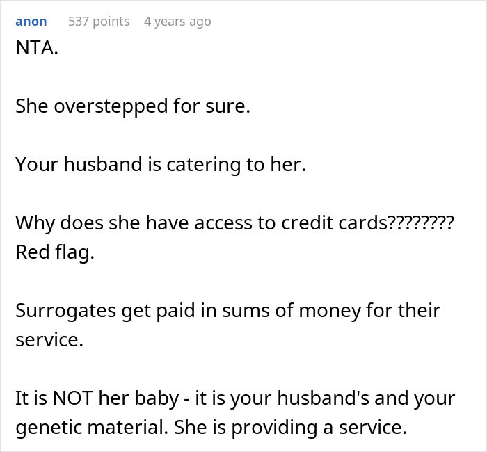 Comment on surrogate overstepping and husband's role in surrogate situation Comment on surrogate overstepping and husband's role in surrogate situation