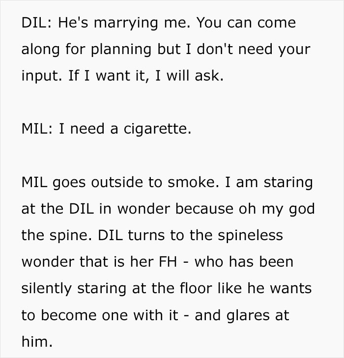Text depicting daughter-in-law standing firm against mother-in-law during wedding cake planning Text depicting daughter-in-law standing firm against mother-in-law during wedding cake planning