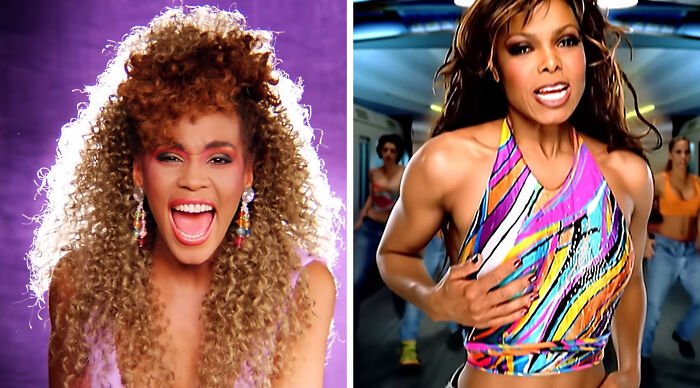 Split image showing singers Whitney Houston and Janet Jackson. Compare your taste in music.