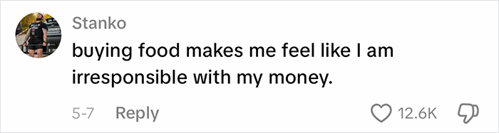 Comment expressing guilt about spending money on food Comment expressing guilt about spending money on food