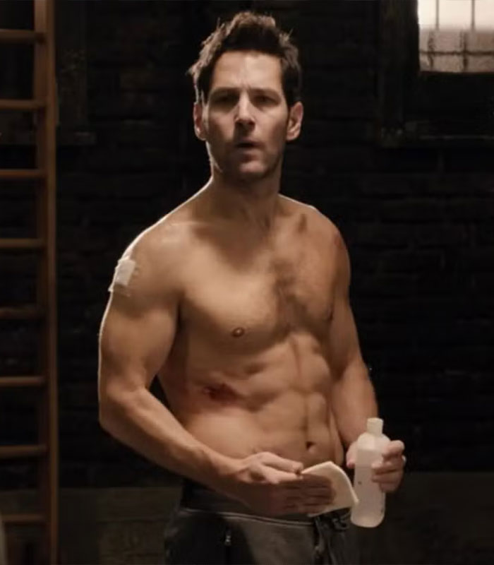 Shirtless Paul Rudd displaying fit physique supporting his age-defying image