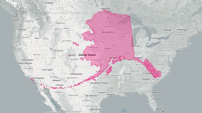 Map showing the size comparison of Alaska with U.S. states in geography facts