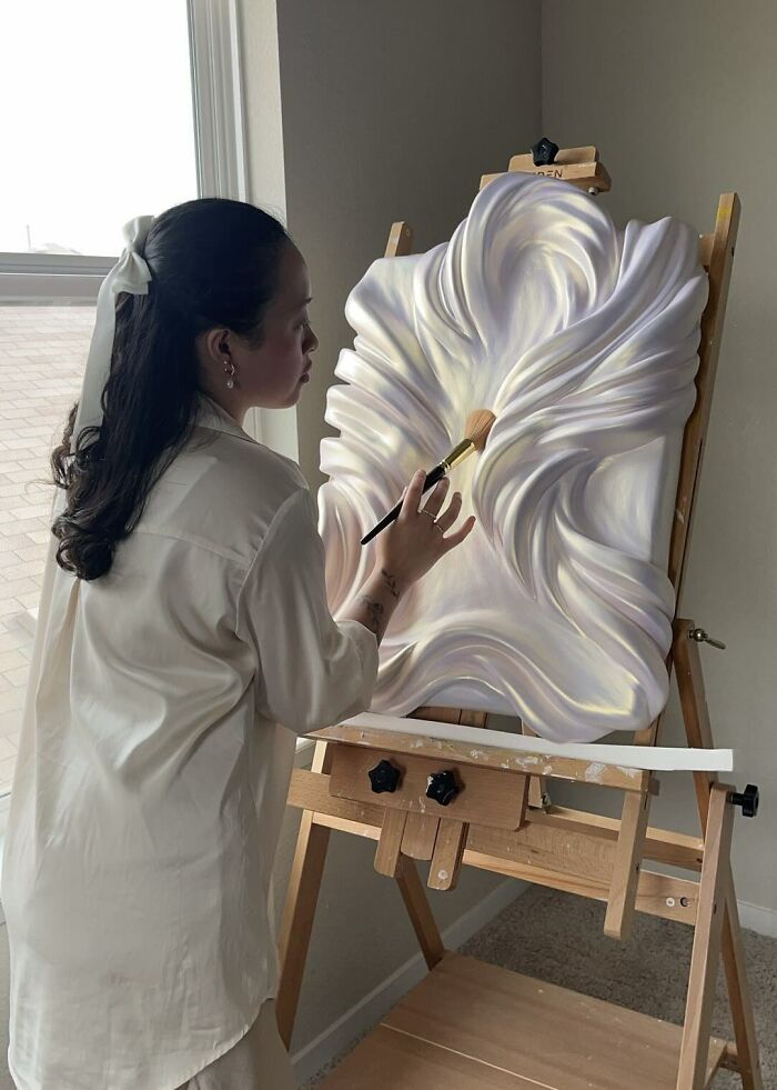 Woman artist painting iridescent abstract art quitting horrible job
