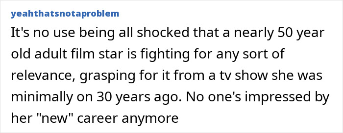 Comment discussing adult film star's struggle with relevance after Disney Comment discussing adult film star's struggle with relevance after Disney