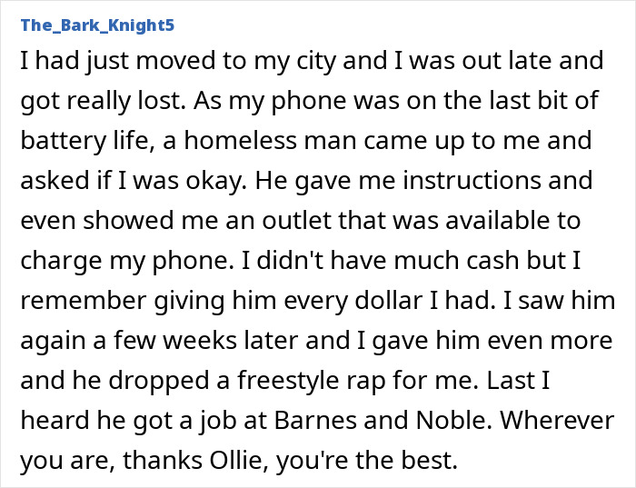 Homeless man helps with phone charging and gets a job, showcasing kindness and hope