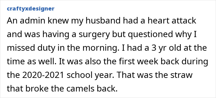 Teacher leaves after admin questioned missed duty during husband’s surgery and pandemic return
