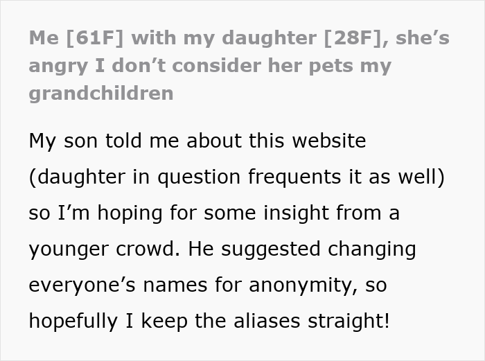 Childfree Daughter Wants Mom To Treat Her Dogs Like Grandkids, Unleashes A Family Jealousy Feud Childfree Daughter Wants Mom To Treat Her Dogs Like Grandkids, Unleashes A Family Jealousy Feud